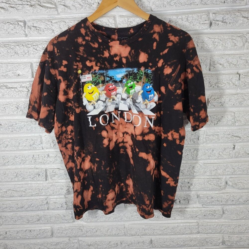 M&Ms Womens Top Extra Large Tee Short Sleeve London Black Tan Tie Dye TIE12E